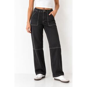 H&M Divided Black Contrast Stitch Carpenter Pants Womens 8 Y2K Wide Leg